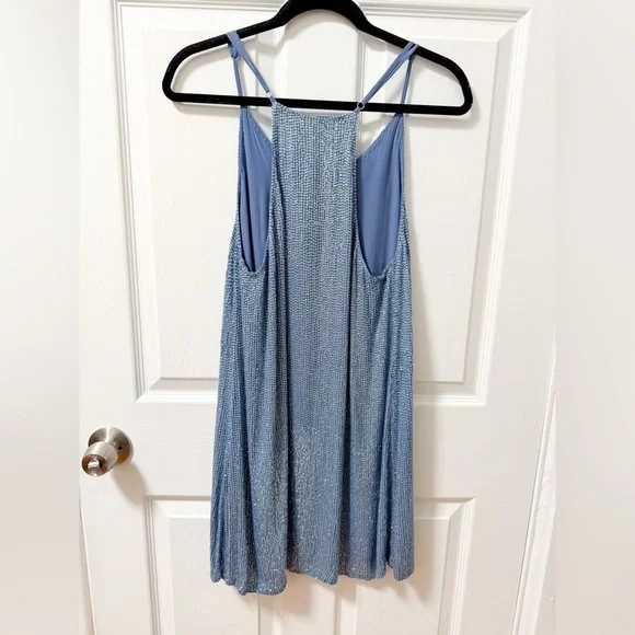 Revolve MLV sequin embellished light baby blue mini dress swing shift party club - Picture 8 of 14
